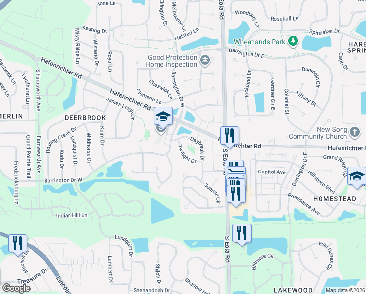 map of restaurants, bars, coffee shops, grocery stores, and more near 2274 Twilight Drive in Aurora