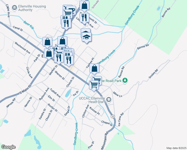 map of restaurants, bars, coffee shops, grocery stores, and more near 24 Edwards Pl in Ellenville