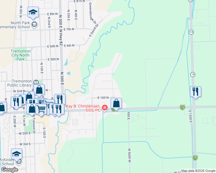 map of restaurants, bars, coffee shops, grocery stores, and more near 750 East 300 North in Tremonton
