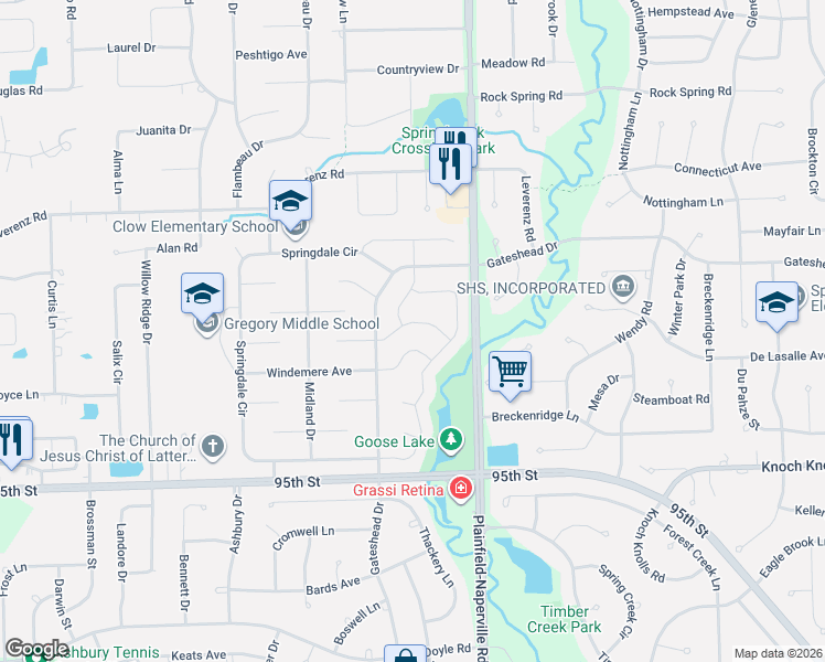 map of restaurants, bars, coffee shops, grocery stores, and more near 1139 Wishing Well Lane in Naperville