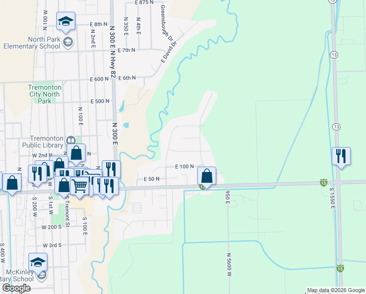 map of restaurants, bars, coffee shops, grocery stores, and more near 633 East 180 North in Tremonton