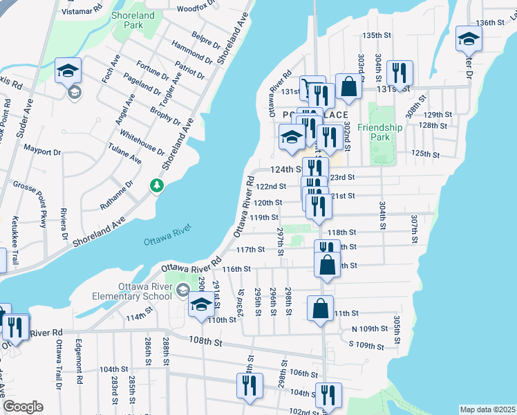 map of restaurants, bars, coffee shops, grocery stores, and more near 2623 120th Street in Toledo