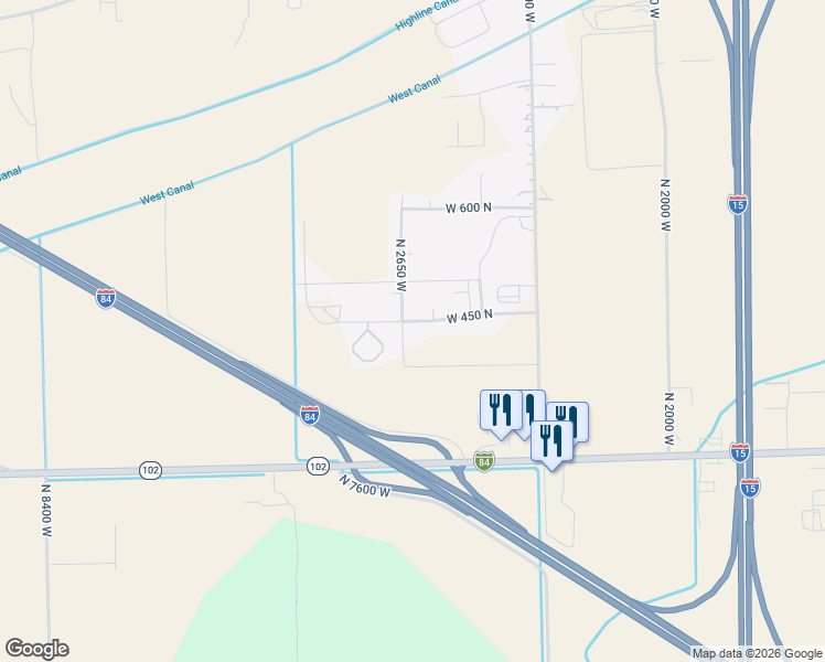 map of restaurants, bars, coffee shops, grocery stores, and more near 465 North 2650 West in Tremonton
