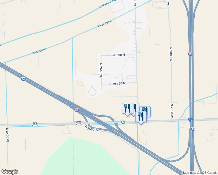 map of restaurants, bars, coffee shops, grocery stores, and more near 2584 West 450 North in Tremonton