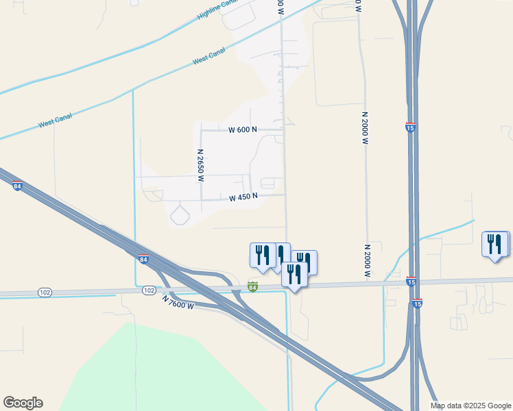 map of restaurants, bars, coffee shops, grocery stores, and more near 2435 West 450 North in Tremonton