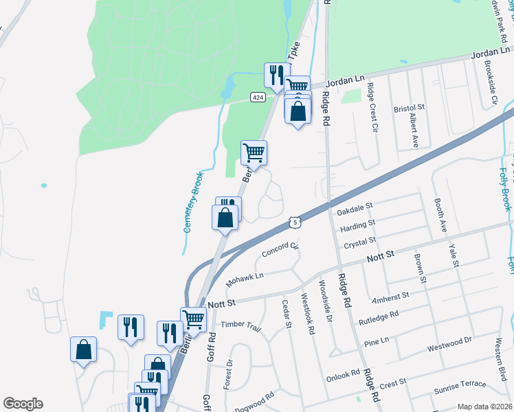 map of restaurants, bars, coffee shops, grocery stores, and more near 76 Village Drive in Wethersfield