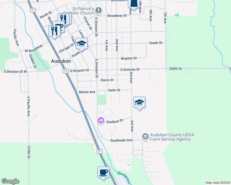 map of restaurants, bars, coffee shops, grocery stores, and more near 801 Brookside Drive in Audubon