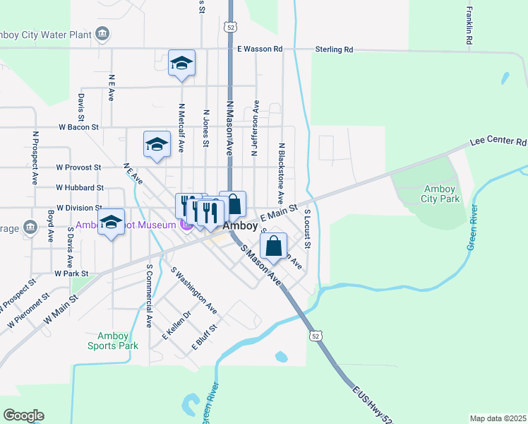 map of restaurants, bars, coffee shops, grocery stores, and more near 4 North Blackstone Avenue in Amboy