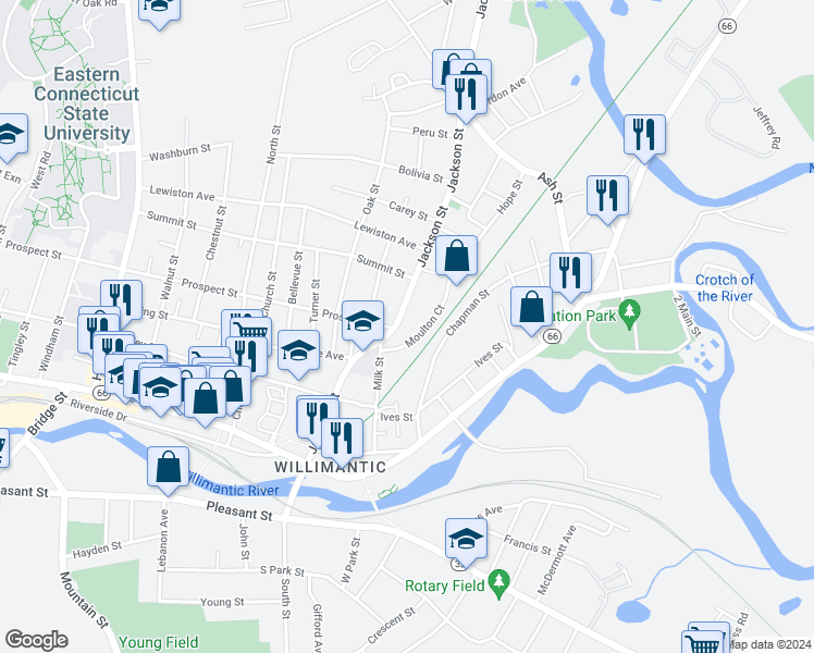 map of restaurants, bars, coffee shops, grocery stores, and more near 189 Jackson Street in Windham