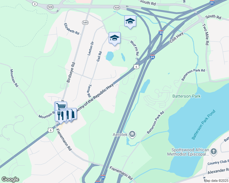 map of restaurants, bars, coffee shops, grocery stores, and more near 416 Colt Highway in Farmington