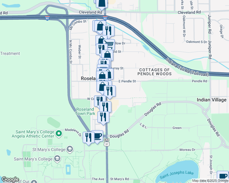 map of restaurants, bars, coffee shops, grocery stores, and more near 202 East Pendle Street in Roseland
