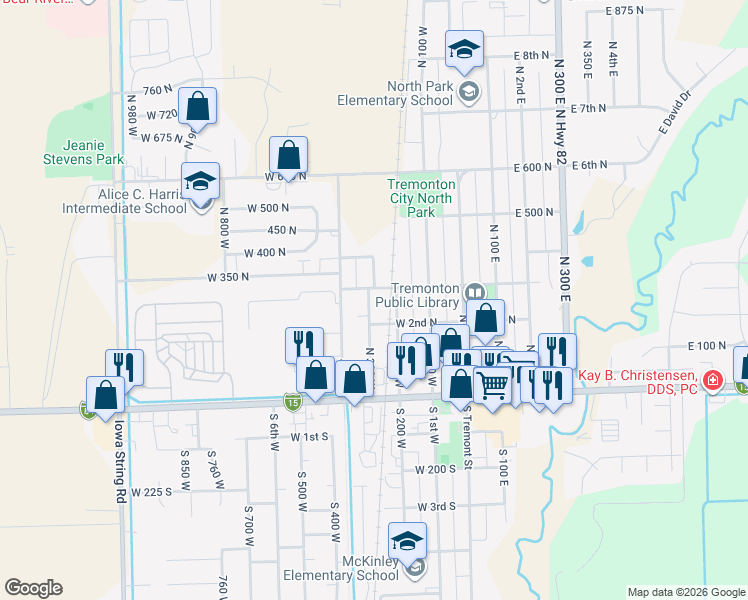 map of restaurants, bars, coffee shops, grocery stores, and more near 27 North 300 West in Tremonton