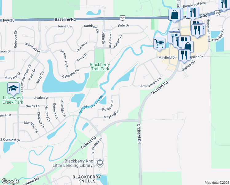 map of restaurants, bars, coffee shops, grocery stores, and more near 2415 Roxbury Lane in Montgomery