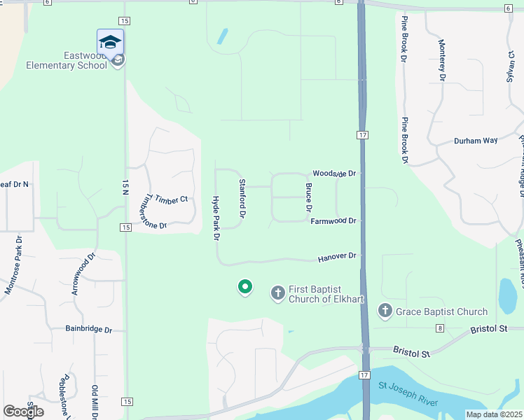 map of restaurants, bars, coffee shops, grocery stores, and more near 53701 Woodside Drive in Bristol