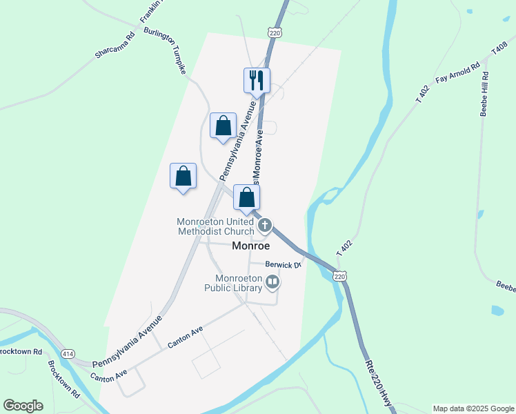map of restaurants, bars, coffee shops, grocery stores, and more near 202 James Monroe Avenue in Monroe
