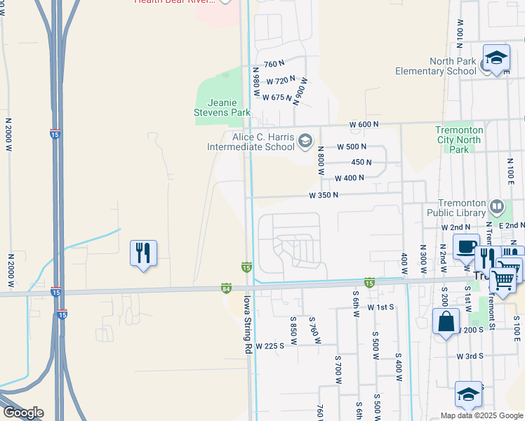 map of restaurants, bars, coffee shops, grocery stores, and more near North 8300 West in Weber County
