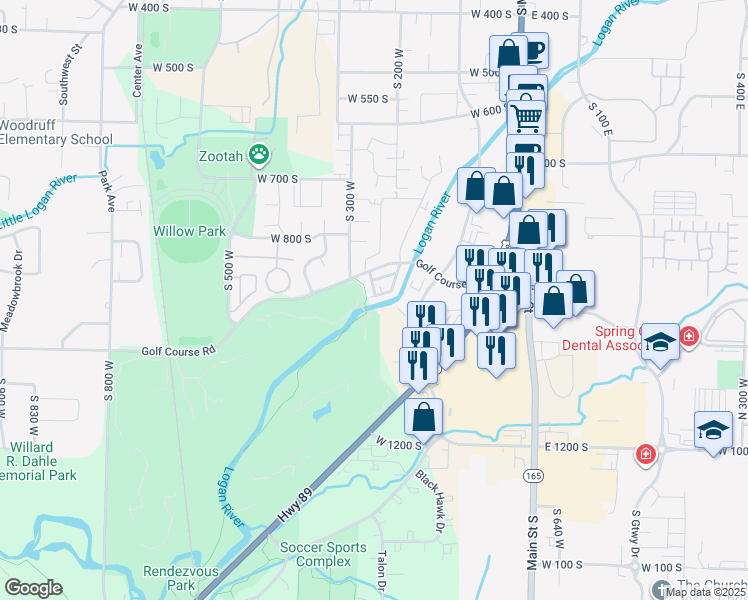 map of restaurants, bars, coffee shops, grocery stores, and more near 276 West 1030 South in Logan