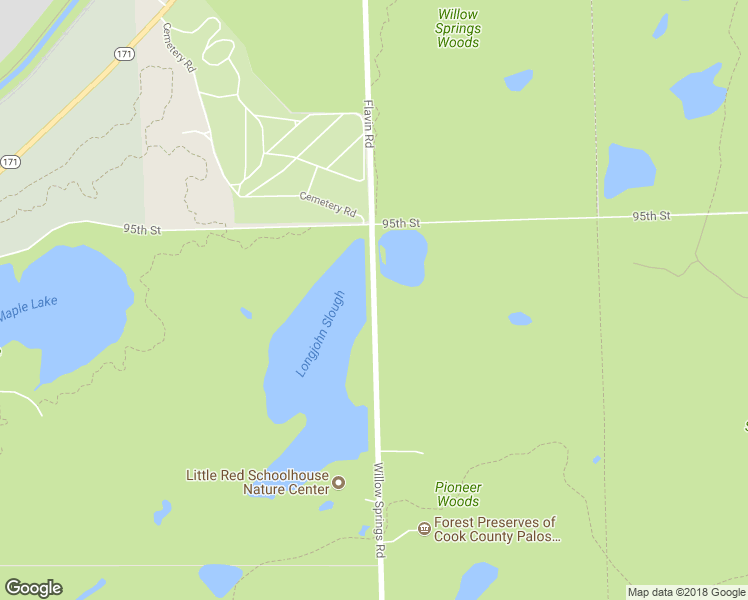 map of restaurants, bars, coffee shops, grocery stores, and more near Flavin Road in Willow Springs