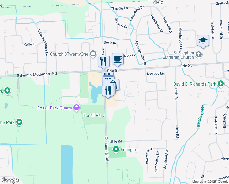 map of restaurants, bars, coffee shops, grocery stores, and more near 5667 Breezy Porch Drive in Sylvania