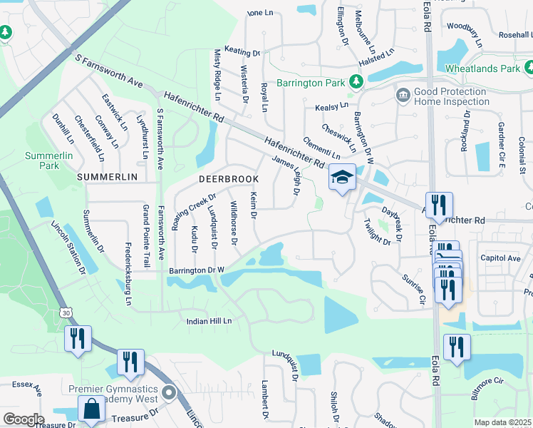 map of restaurants, bars, coffee shops, grocery stores, and more near 2278 James Leigh Drive in Aurora