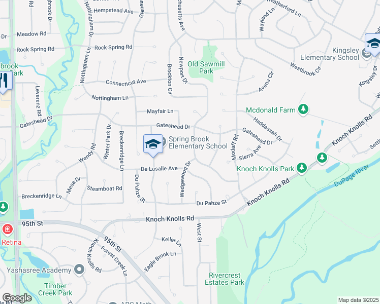 map of restaurants, bars, coffee shops, grocery stores, and more near 2655 Newport Drive in Naperville