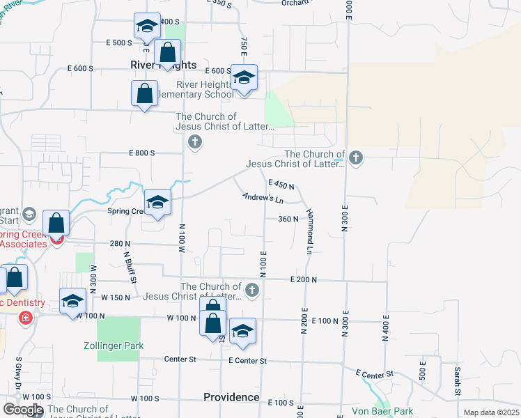 map of restaurants, bars, coffee shops, grocery stores, and more near 383 North 100 East in Providence