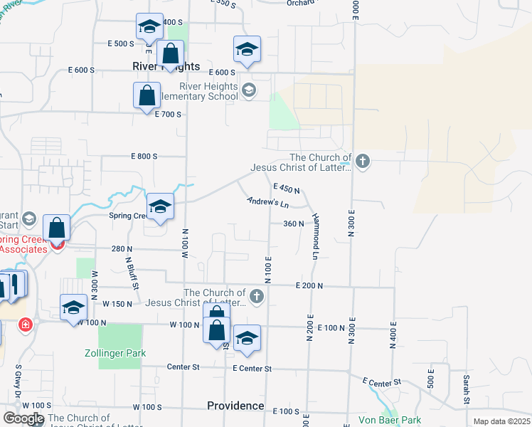 map of restaurants, bars, coffee shops, grocery stores, and more near 383 North 100 East in Providence