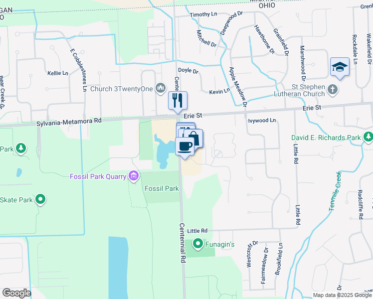 map of restaurants, bars, coffee shops, grocery stores, and more near 8252 Mayberry Square North in Sylvania