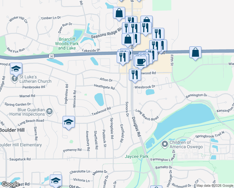 map of restaurants, bars, coffee shops, grocery stores, and more near 163 Heathgate Road in Montgomery