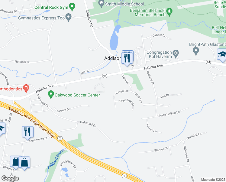 map of restaurants, bars, coffee shops, grocery stores, and more near 219 Cavan Lane in Glastonbury