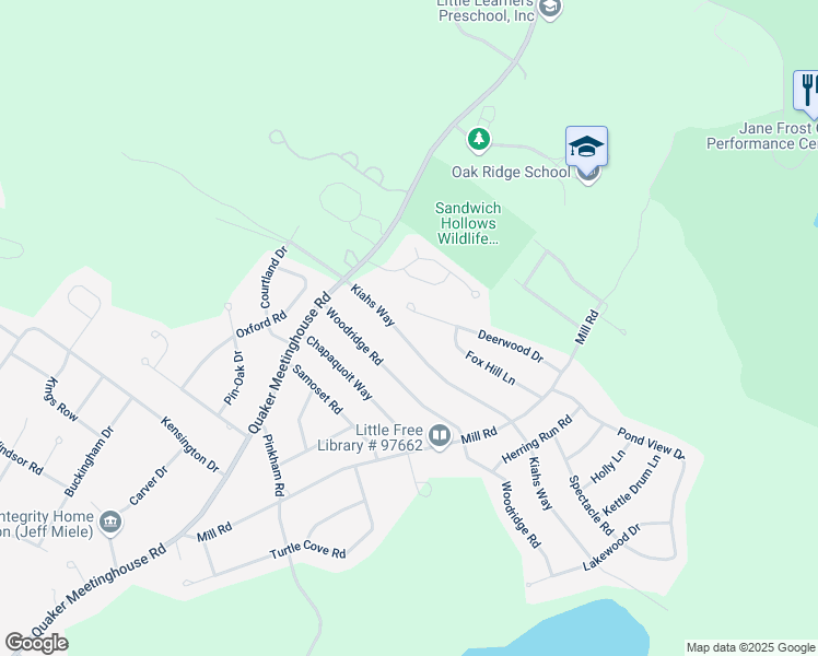 map of restaurants, bars, coffee shops, grocery stores, and more near 66 Kiahs Way in Sandwich