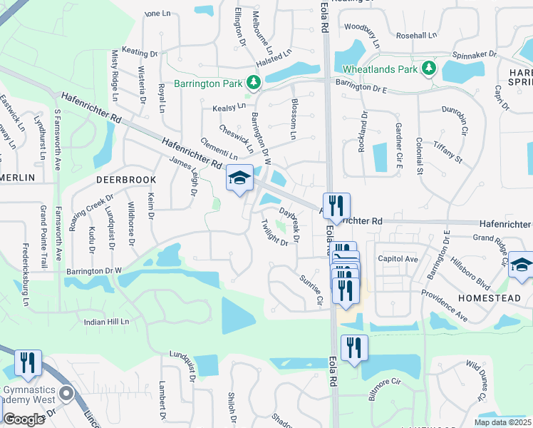map of restaurants, bars, coffee shops, grocery stores, and more near 2274 Twilight Drive in Aurora