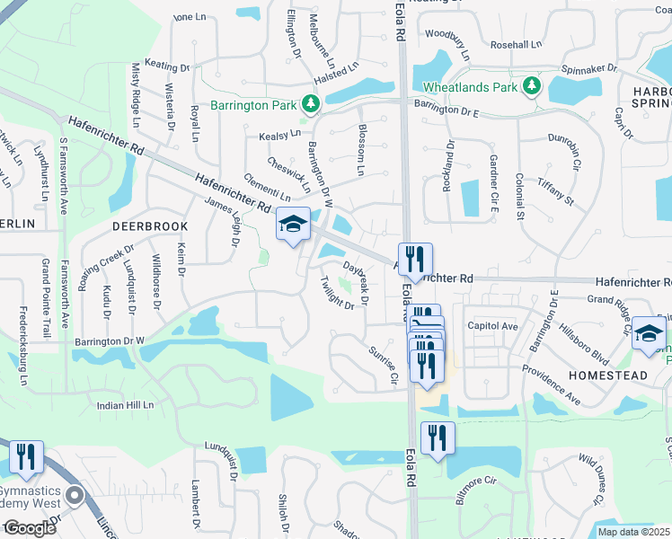 map of restaurants, bars, coffee shops, grocery stores, and more near 2274 Twilight Drive in Aurora