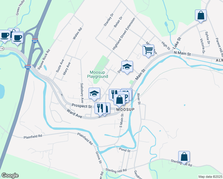 map of restaurants, bars, coffee shops, grocery stores, and more near 40 Daggett Street in Plainfield
