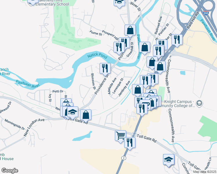 map of restaurants, bars, coffee shops, grocery stores, and more near 30 Adelaide Avenue in Warwick