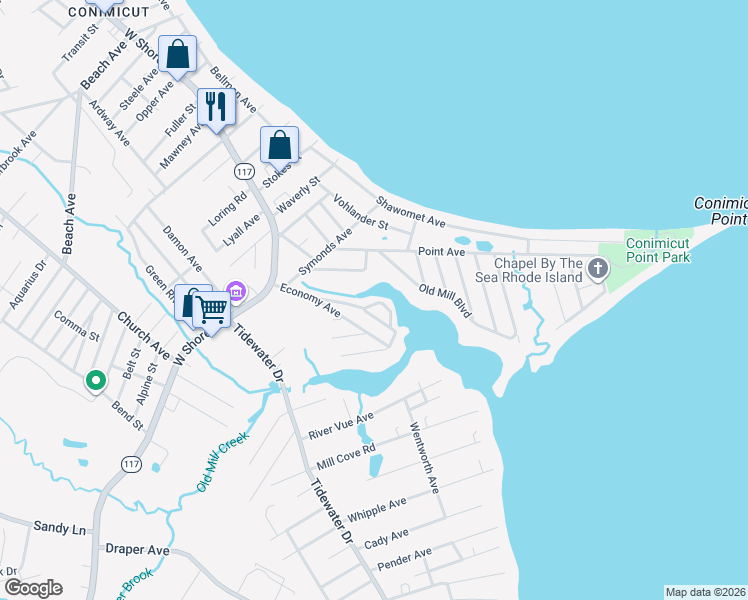 map of restaurants, bars, coffee shops, grocery stores, and more near 39 Terrace Avenue in Warwick