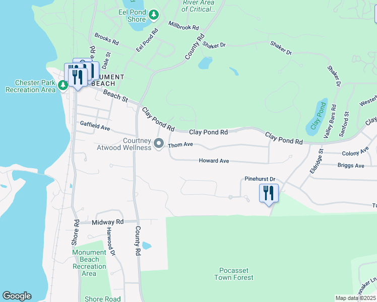 map of restaurants, bars, coffee shops, grocery stores, and more near 28 Thom Avenue in Bourne