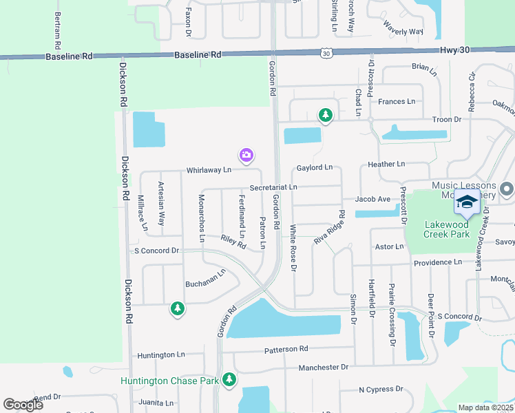 map of restaurants, bars, coffee shops, grocery stores, and more near 2327 Patron Lane in Montgomery