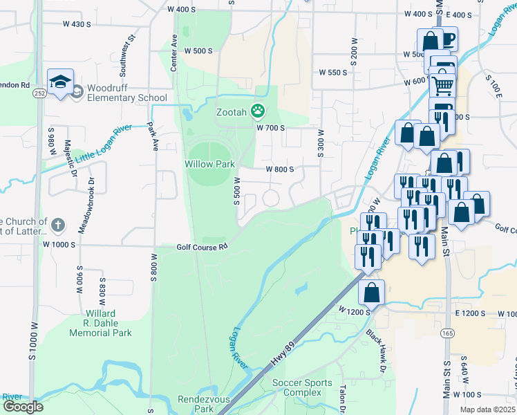 map of restaurants, bars, coffee shops, grocery stores, and more near 50 Fairway Lane in Logan
