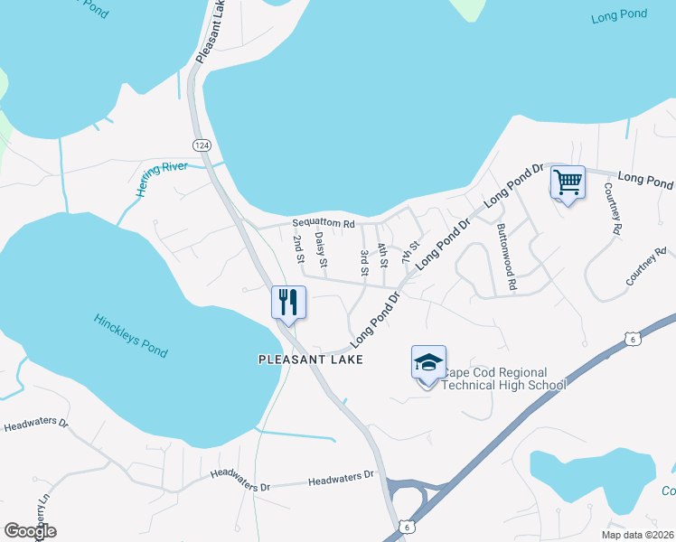 map of restaurants, bars, coffee shops, grocery stores, and more near 1020 Oak Street in Harwich