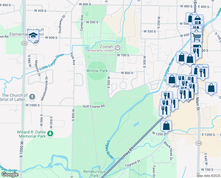 map of restaurants, bars, coffee shops, grocery stores, and more near 5 Fairway Lane in Logan