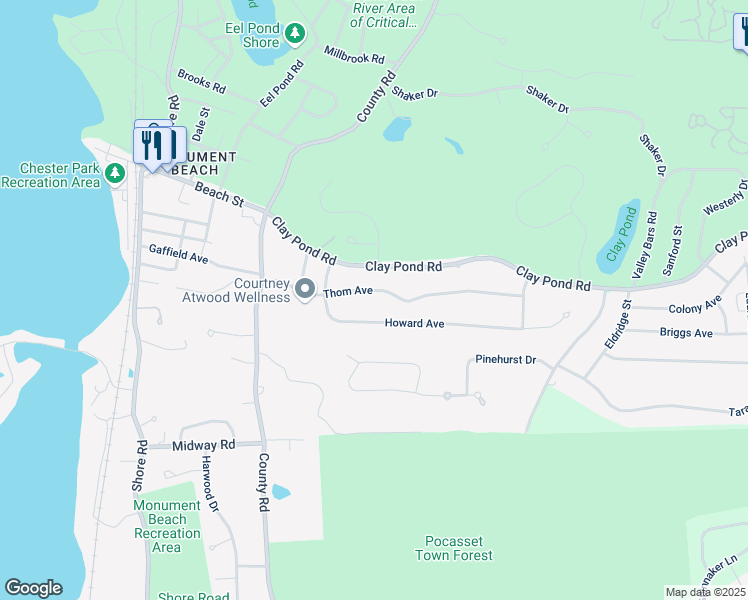 map of restaurants, bars, coffee shops, grocery stores, and more near 28 Thom Avenue in Bourne
