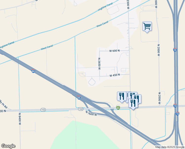 map of restaurants, bars, coffee shops, grocery stores, and more near 2696 West 450 North in Tremonton