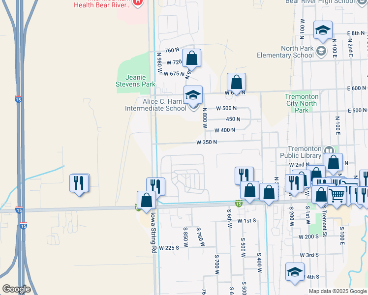 map of restaurants, bars, coffee shops, grocery stores, and more near 905 West 350 North in Tremonton