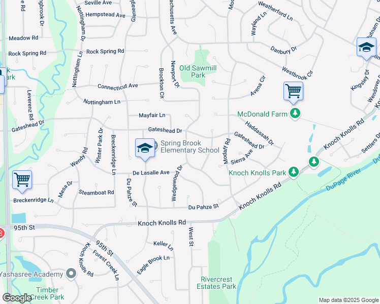map of restaurants, bars, coffee shops, grocery stores, and more near 2655 Newport Drive in Naperville