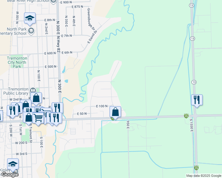 map of restaurants, bars, coffee shops, grocery stores, and more near East 240 North in Tremonton