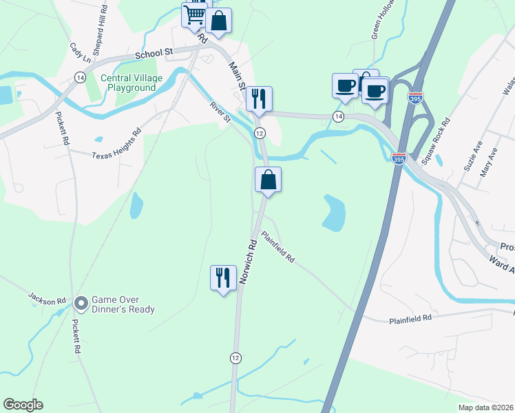 map of restaurants, bars, coffee shops, grocery stores, and more near 14 Kinney Hill Road in Plainfield