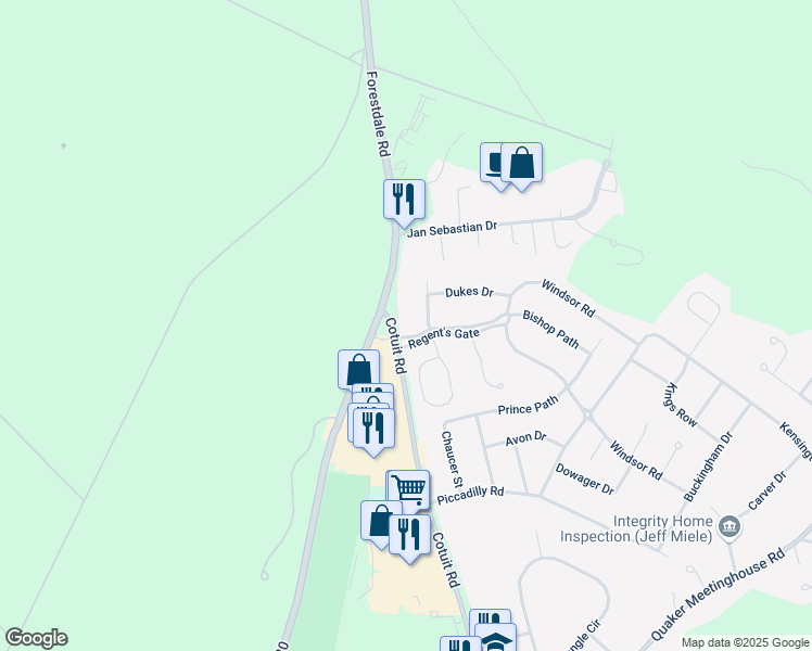 map of restaurants, bars, coffee shops, grocery stores, and more near 1 Regent's Gate in Sandwich