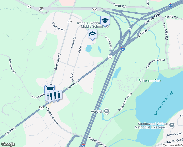 map of restaurants, bars, coffee shops, grocery stores, and more near 416 Colt Highway in Farmington