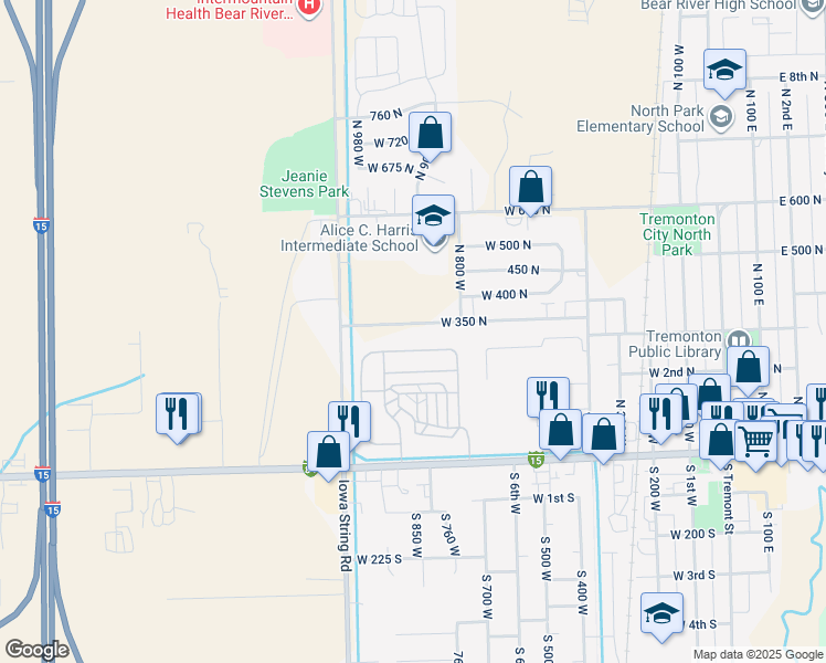 map of restaurants, bars, coffee shops, grocery stores, and more near 905 West 350 North in Tremonton